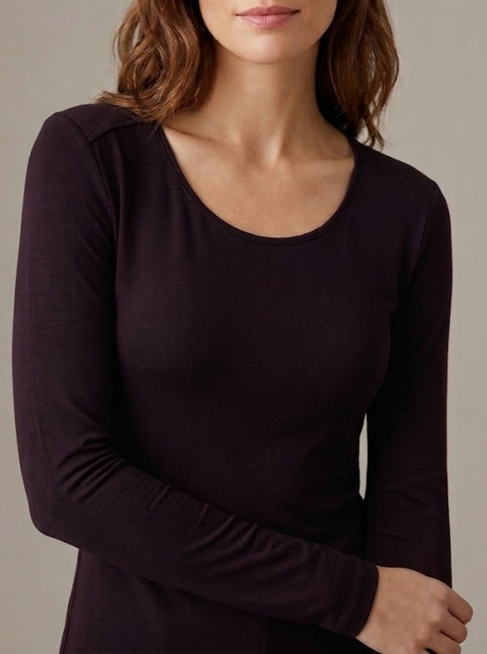 Eileen Fisher Top Womens XS Black Scoop Neck L-Sleeve Soft Jersey Basic
